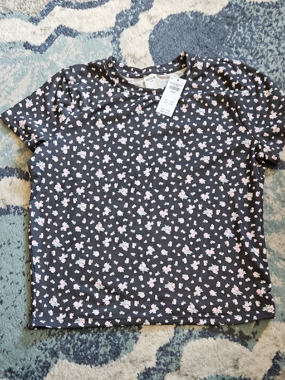 Hollister Black Floral Short Sleeve Pajama Top